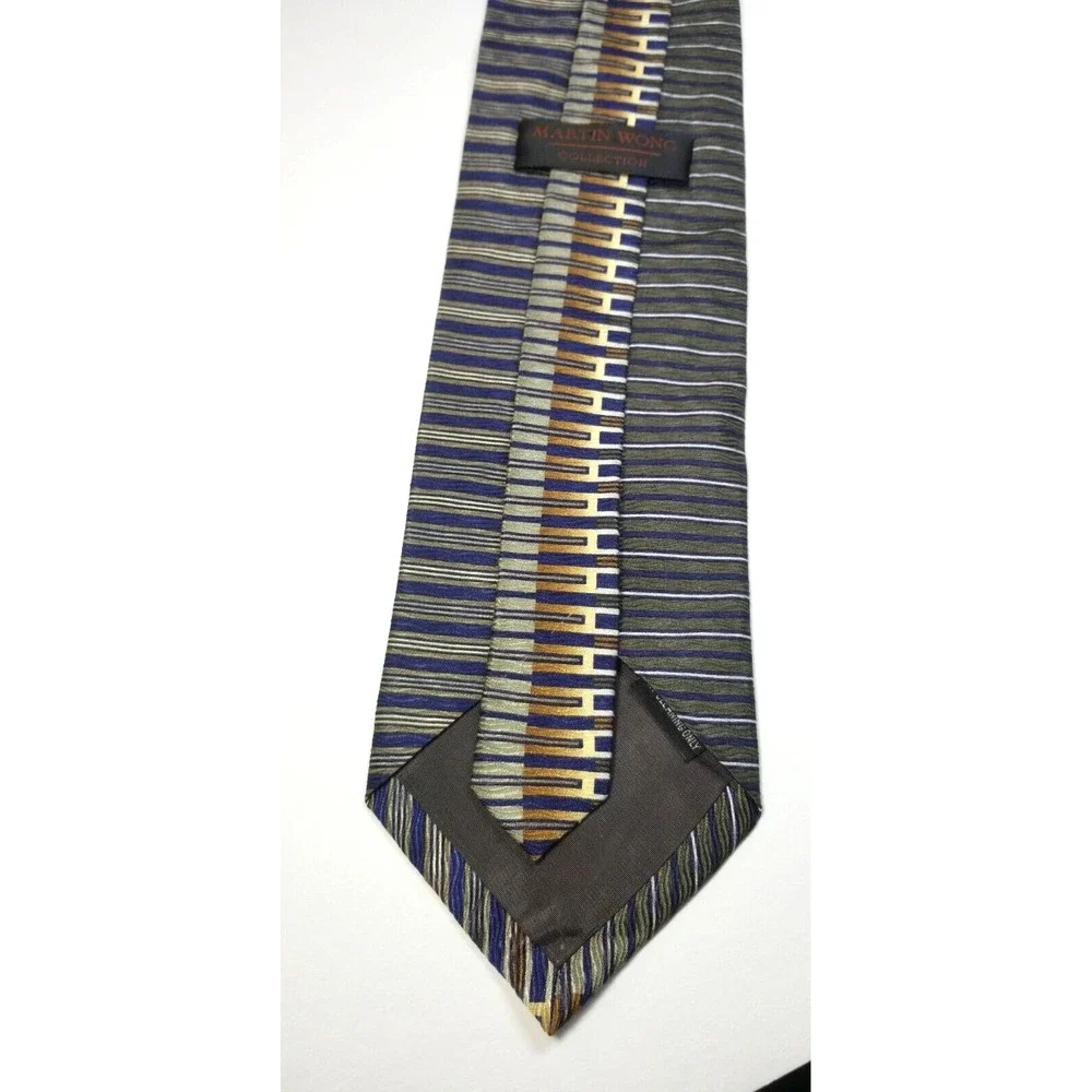 Martin Wong Collection‎ Multicolor REPP Geometric Men's Silk Pointed Tie